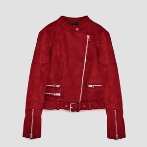 Zara Faux Suede Red Biker Jacket